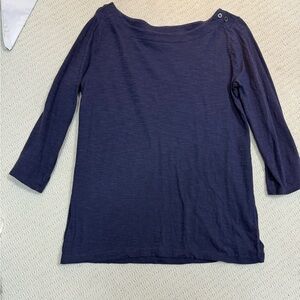 Navy LOFT size Medium cotton top with button details at neck